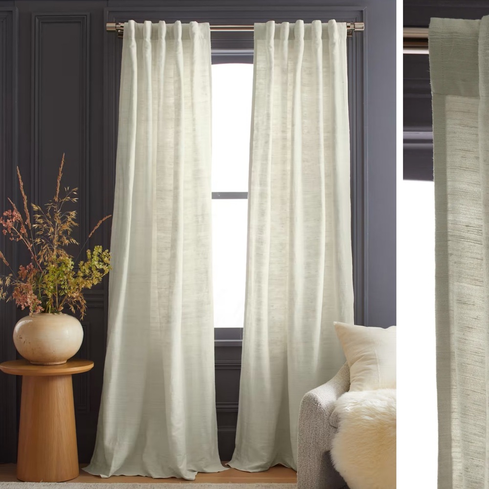 NWT QUINCE Set Of 2 48x84 Raw Silk Curtains Ivory 4722